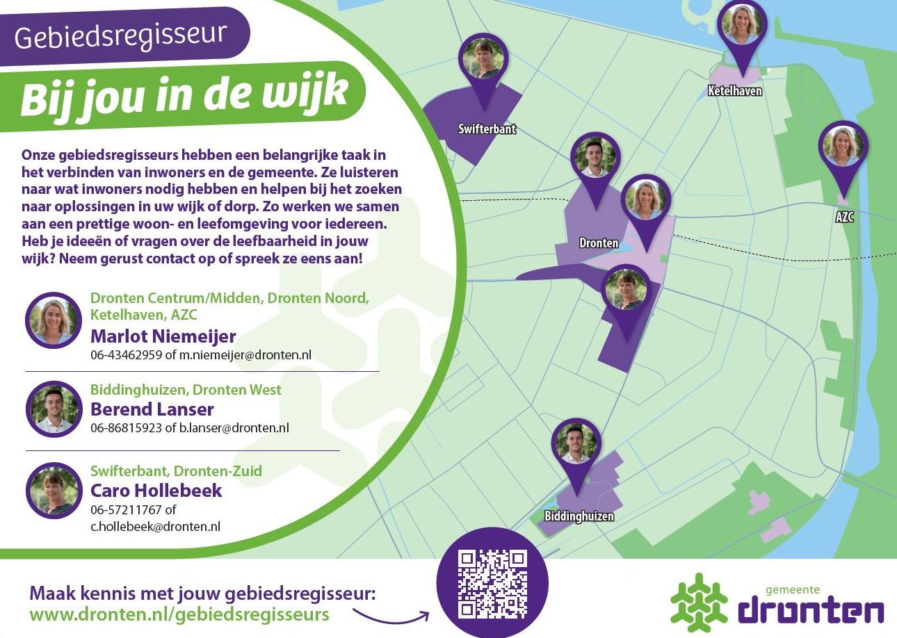 Kaart met de gebiedsregisseurs en hun gegevens